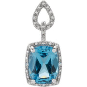 14K White Natural Swiss Blue Topaz & .025 CTW Natural Diamond Pendant