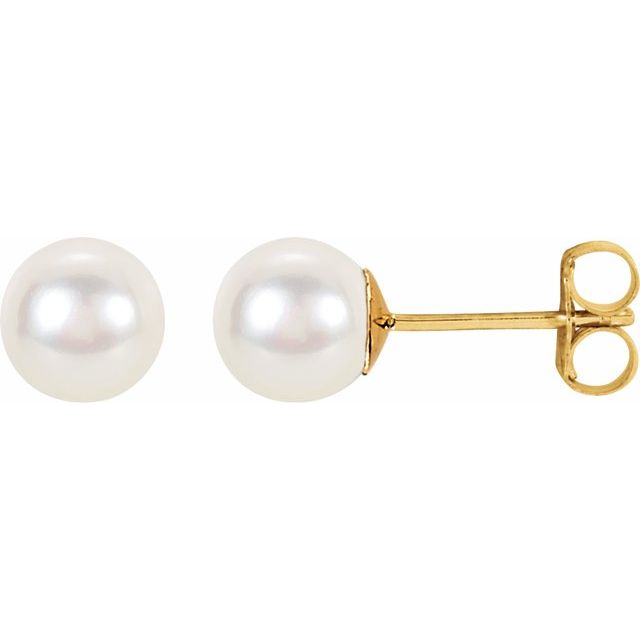 14K Yellow Cultured White Freshwater Pearl Earrings