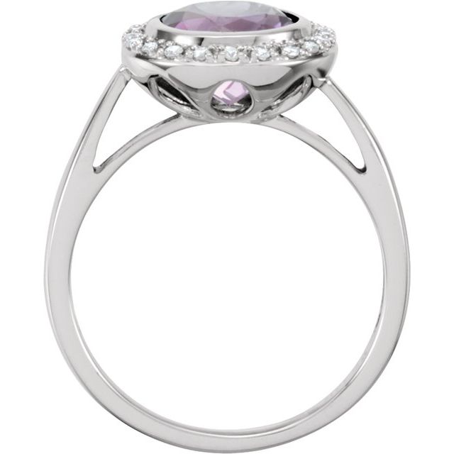 14K White Natural Amethyst & 1/8 CTW Natural Diamond Ring