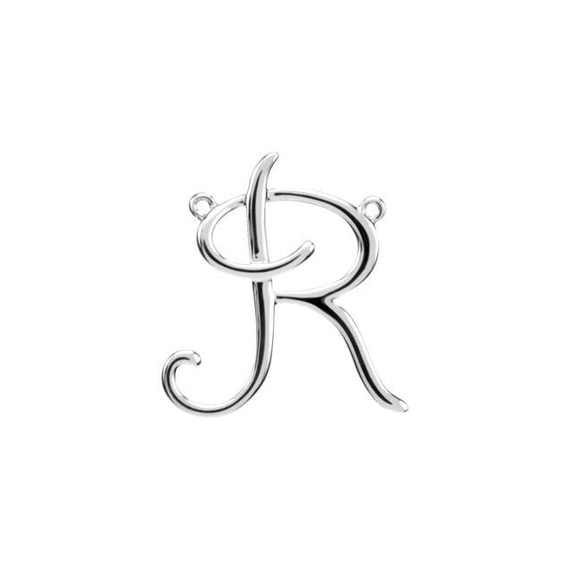 Sterling Silver Script Initial R Necklace Center