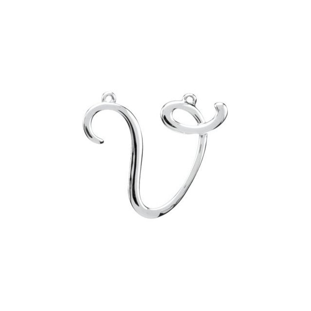 Sterling Silver Script Initial V Necklace Center