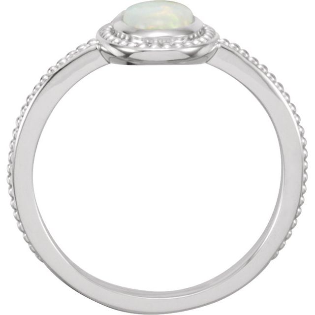 14K White Natural White Opal Cobochon Ring