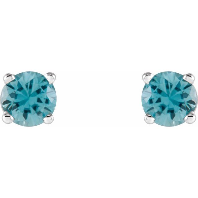 14K White 4 mm Natural Blue Zircon Stud Earrings