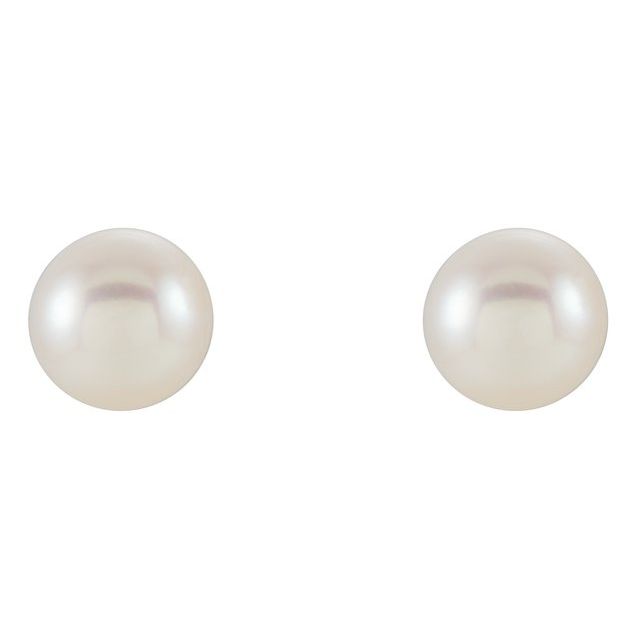 14K Yellow Cultured White Freshwater Pearl Earrings