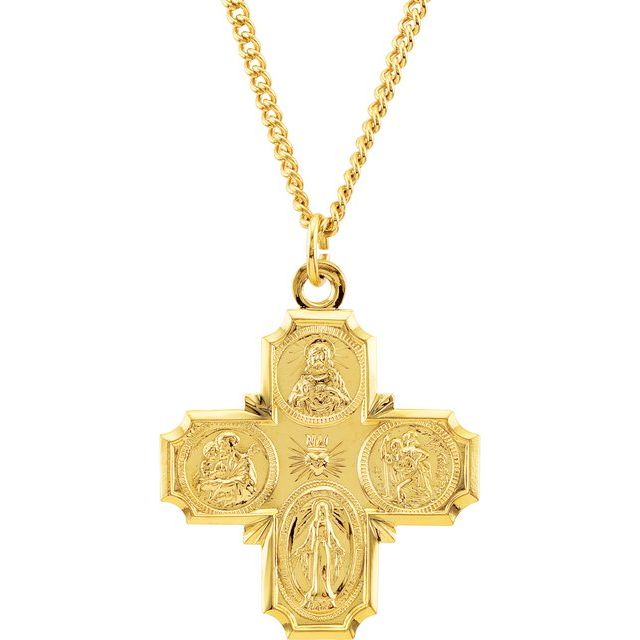 24K Yellow Gold-Plated Sterling Silver Four-Way Cross 24' Necklace