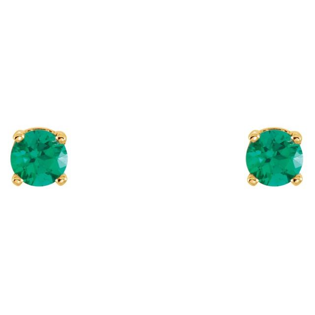 14k Yellow Natural Emerald Youth Earrings