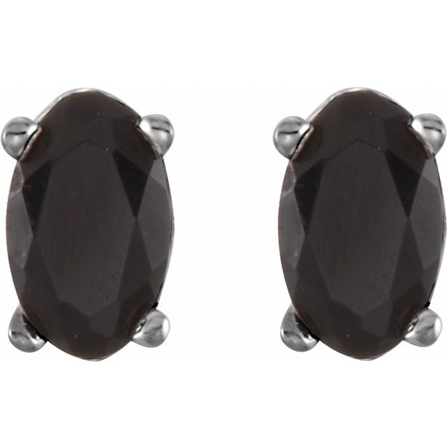 14K White Natural Black Onyx Earrings