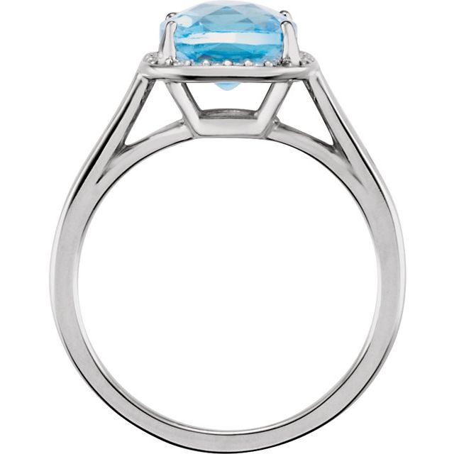 14K White Natural Swiss Blue Topaz & 1/6 CTW Natural Diamond Halo-Style Ring