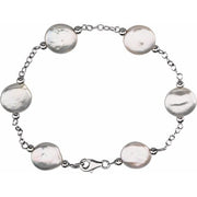 Sterling Silver 12-13 mm Cultured White Freshwater Pearl Coin 7' Bracelet
