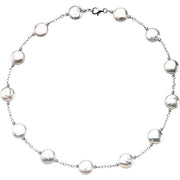 Sterling Silver 12-13 mm Cultured White Freshwater Pearl Coin 18' Necklace