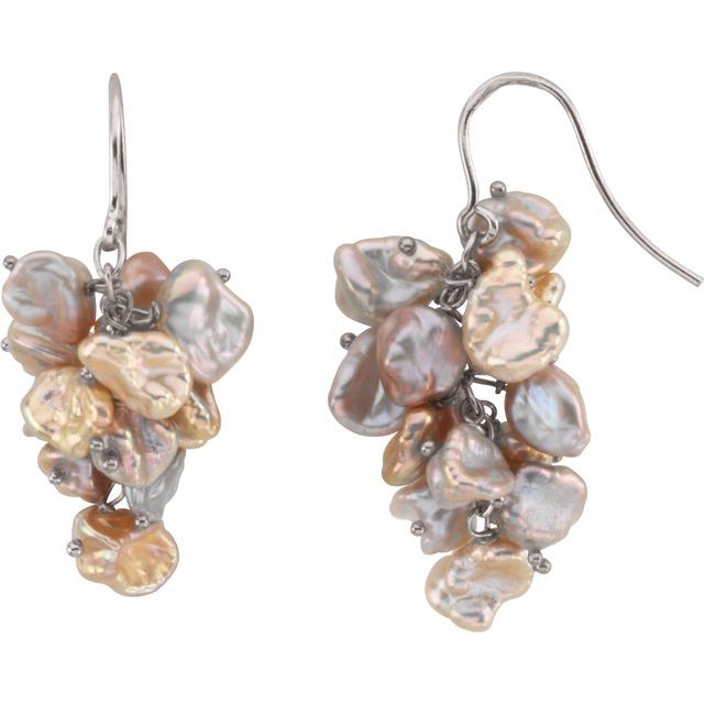 Sterling Silver Cultured Multi-Color Freshwater Keshi Pearl Earrings