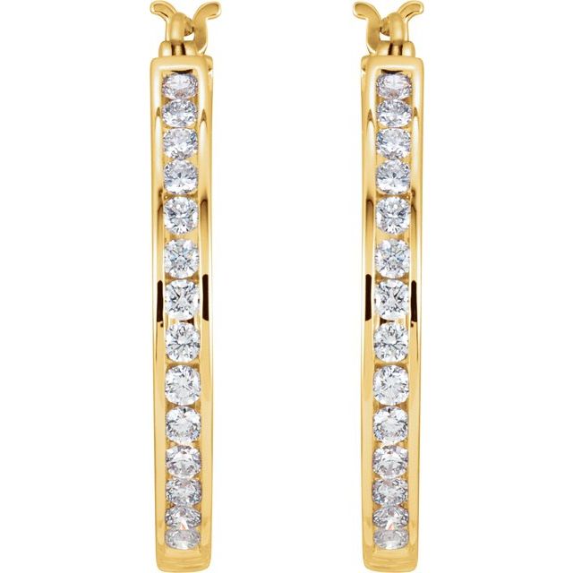 14K Yellow 1 CTW Natural Diamond Hoop Earrings