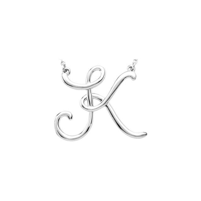Sterling Silver Script Initial K 16' Necklace