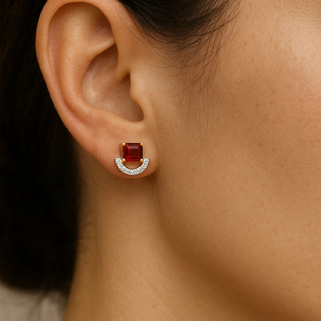 Rhodium-Plated 14K Yellow Natural Mozambique Garnet & 3/4 CTW Natural Diamond Earrings