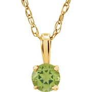 14k Yellow 3 Mm Imitation Peridot Youth Solitaire 14' Necklace