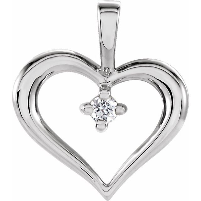 14k White .02 Ct Natural Diamond Heart Pendant