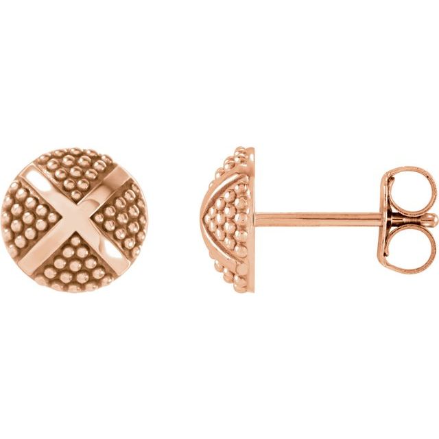 14K Rose Granulated X Stud Earrings