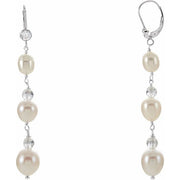 Sterling Silver Cultured White Freshwater Pearl & Imitation Cubic Zirconia Earrings