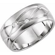 14k White 1/5 Ctw Natural Diamond Grooved Band Size 7