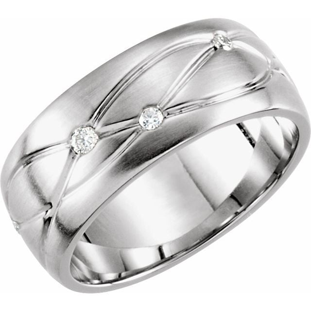14k White 1/5 Ctw Natural Diamond Grooved Band Size 7