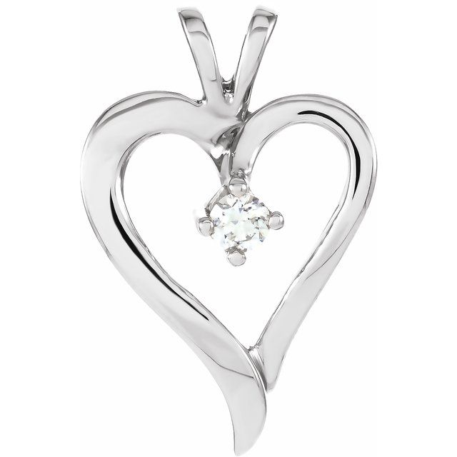 14K White 1/10 CT Natural Diamond Heart Pendant