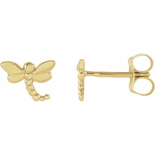 14K Yellow Dragonfly Earrings