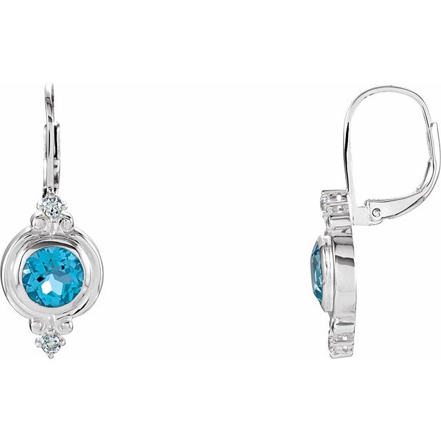 Sterling Silver Natural Swiss Blue Topaz & Imitation White Cubic Zirconia Earrings
