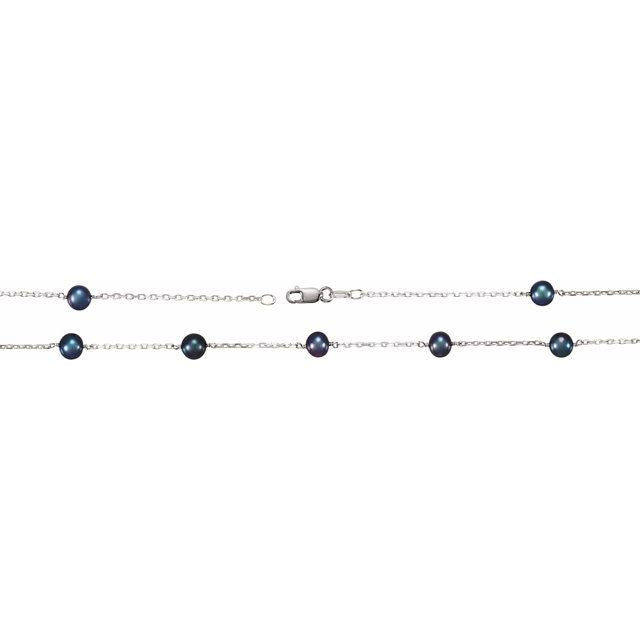 Sterling Silver Cultured Black Freshwater Pearl 14-Station 18' Necklace
