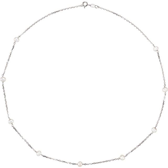 Sterling Silver Cultured White Freshwater Pearl 9-Station 18' Necklace