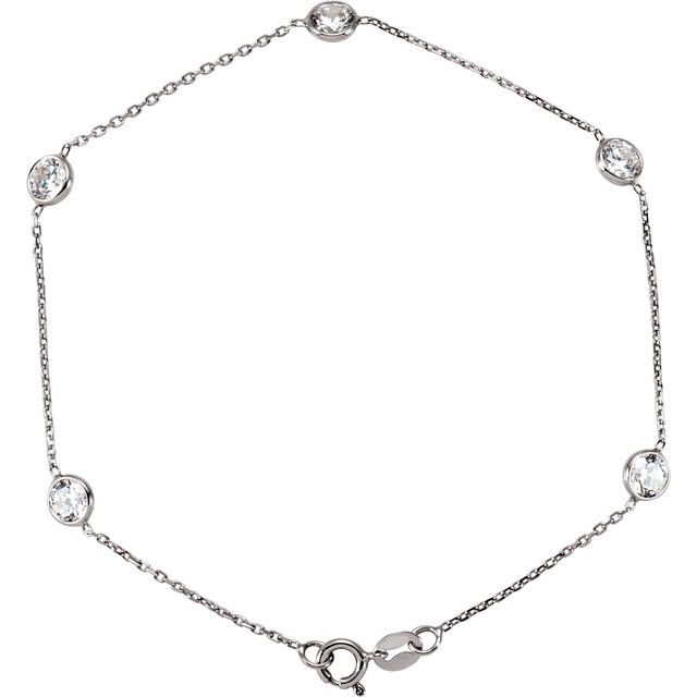 14K White Imitation White Cubic Zirconia 5-Station 7' Bracelet