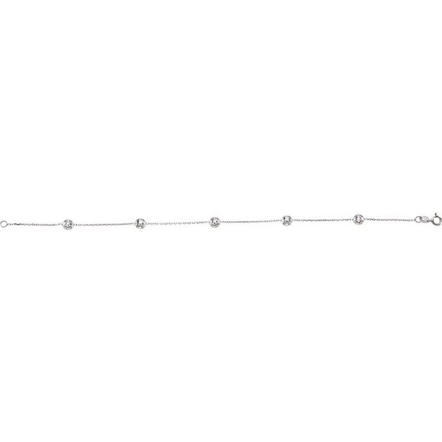 14K White Imitation White Cubic Zirconia 5-Station 7' Bracelet