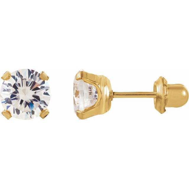 14K Yellow 3 mm Imitation White Cubic Zirconia Inverness® Piercing Earrings