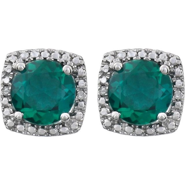Sterling Silver Lab-Grown Emerald & .015 CTW Natural Diamond Earrings