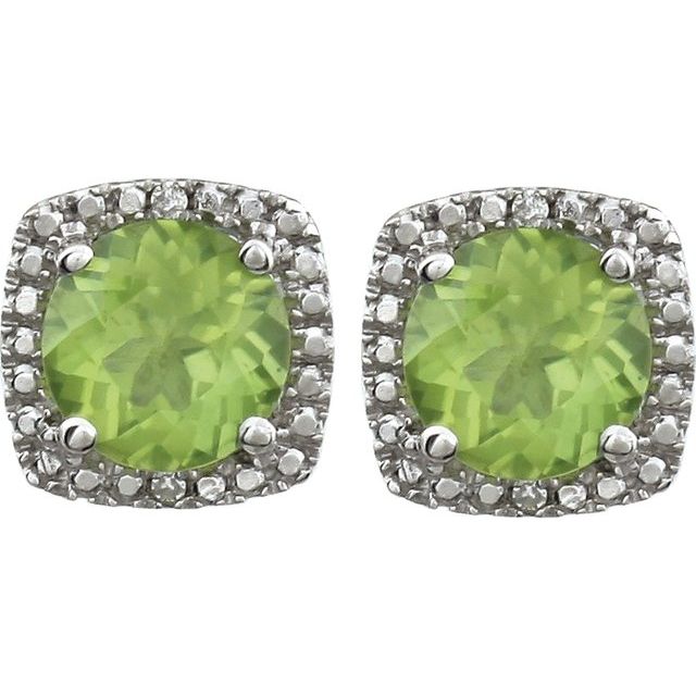 Sterling Silver Natural Peridot & .015 CTW Natural Diamond Earrings