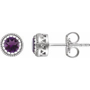 14K White Natural Amethyst Stud Earrings