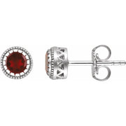 14K White Natural Garnet Stud Earrings