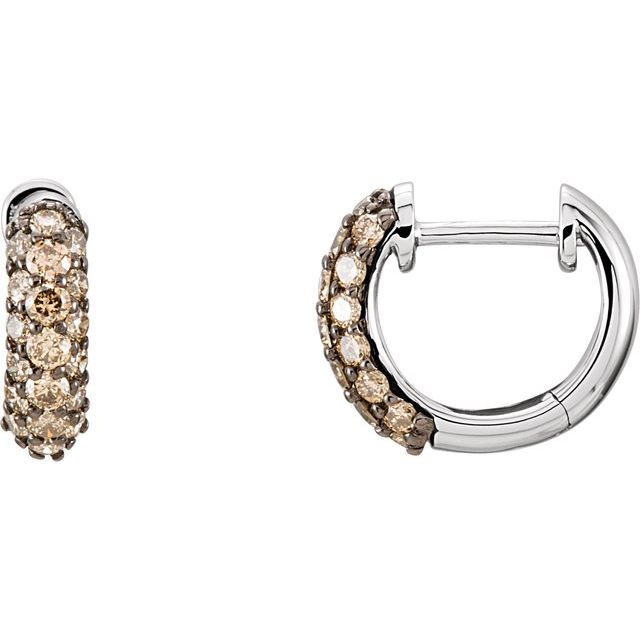 14K White 5/8 CTW Natural Brown Diamond 11 mm Hoop Earrings