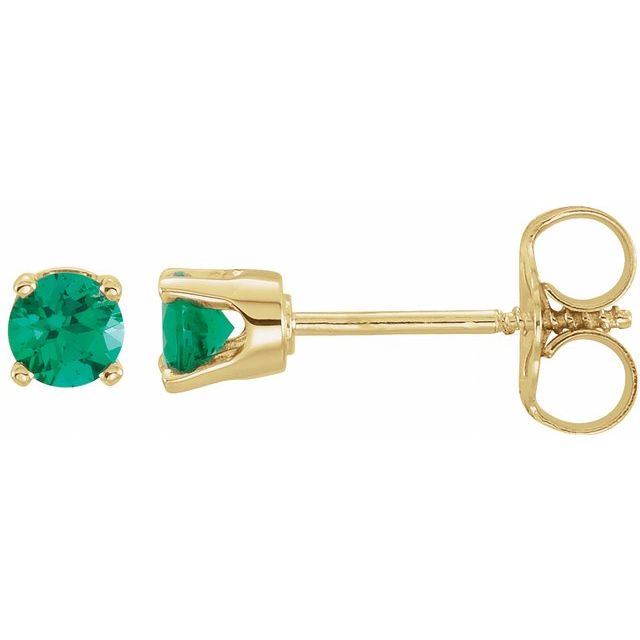 14k Yellow Natural Emerald Youth Earrings