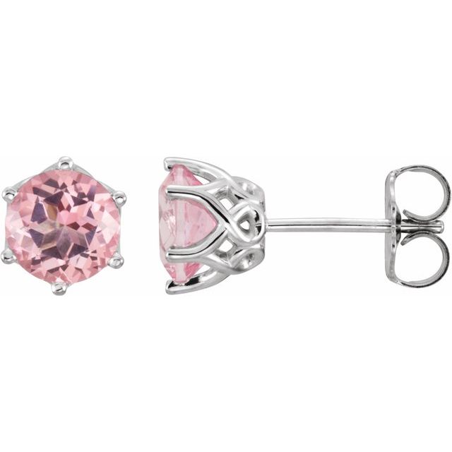 14K White Natural Pink Morganite Earrings