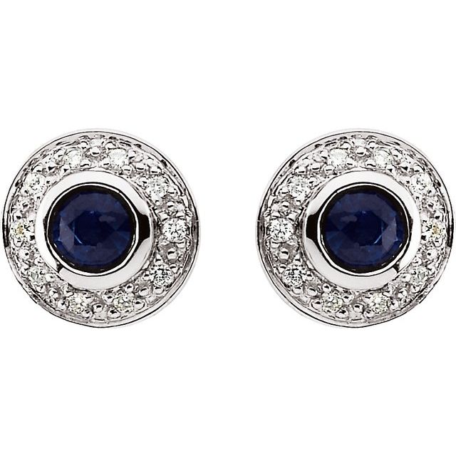 14K White Natural Blue Sapphire & 1/10 CTW Natural Diamond Earrings