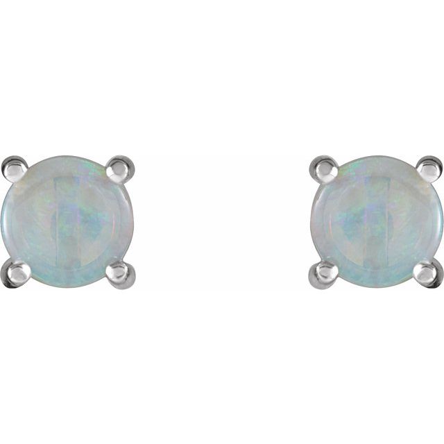 14K White 6 mm Natural White Opal Earrings