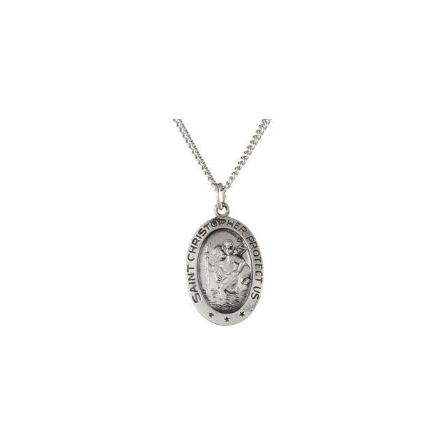 Sterling Silver 19x14 mm Oval St. Christopher 18' Necklace