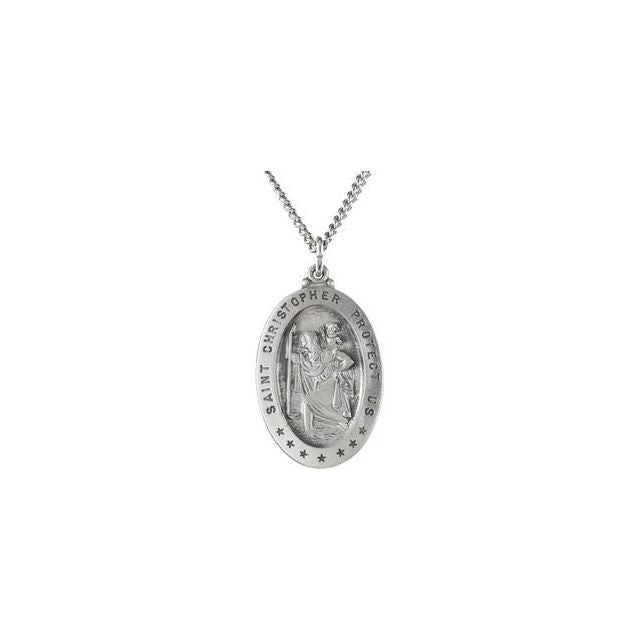 Sterling Silver 29x20 mm Oval St. Christopher 24' Necklace