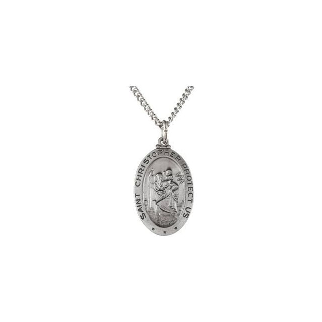 Sterling Silver 24x16 mm Oval St. Christopher 24' Necklace