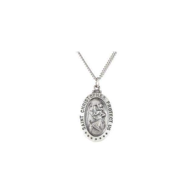Sterling Silver 21.5x14.5 mm Oval St. Christopher 18' Necklace