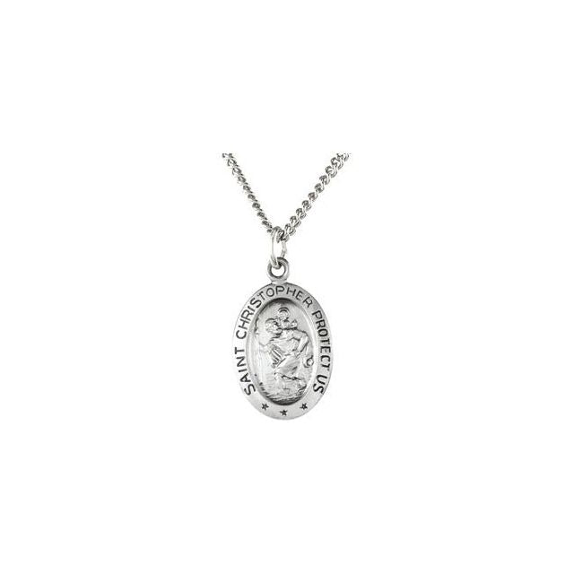 Sterling Silver 15x11 mm Oval St. Christopher 18' Necklace