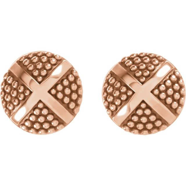 14K Rose Granulated X Stud Earrings