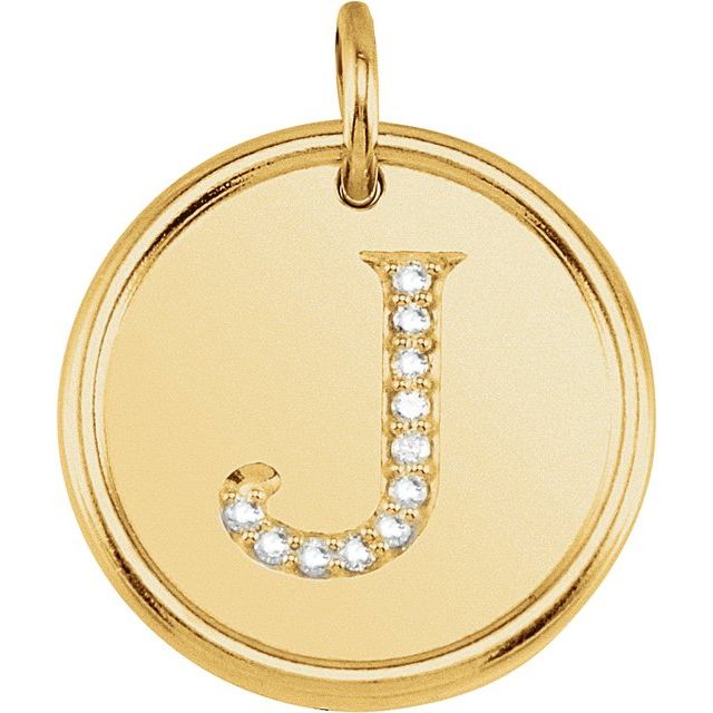 14k Yellow .06 Ctw Natural Diamond Posh Mommy® Initial J Pendant