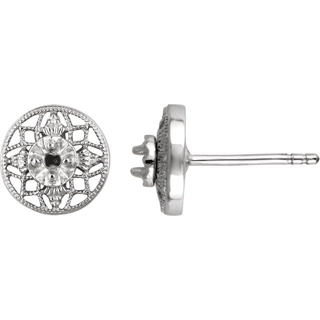 14K White 2 mm Round Filigree Earring Mountings