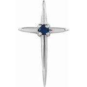 14K White Natural Blue Sapphire Cross Pendant